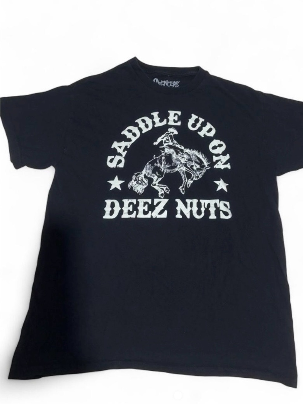 Black Graphic 'Saddle Up On Deez Nuts' T-Shirt SPENCERS!!